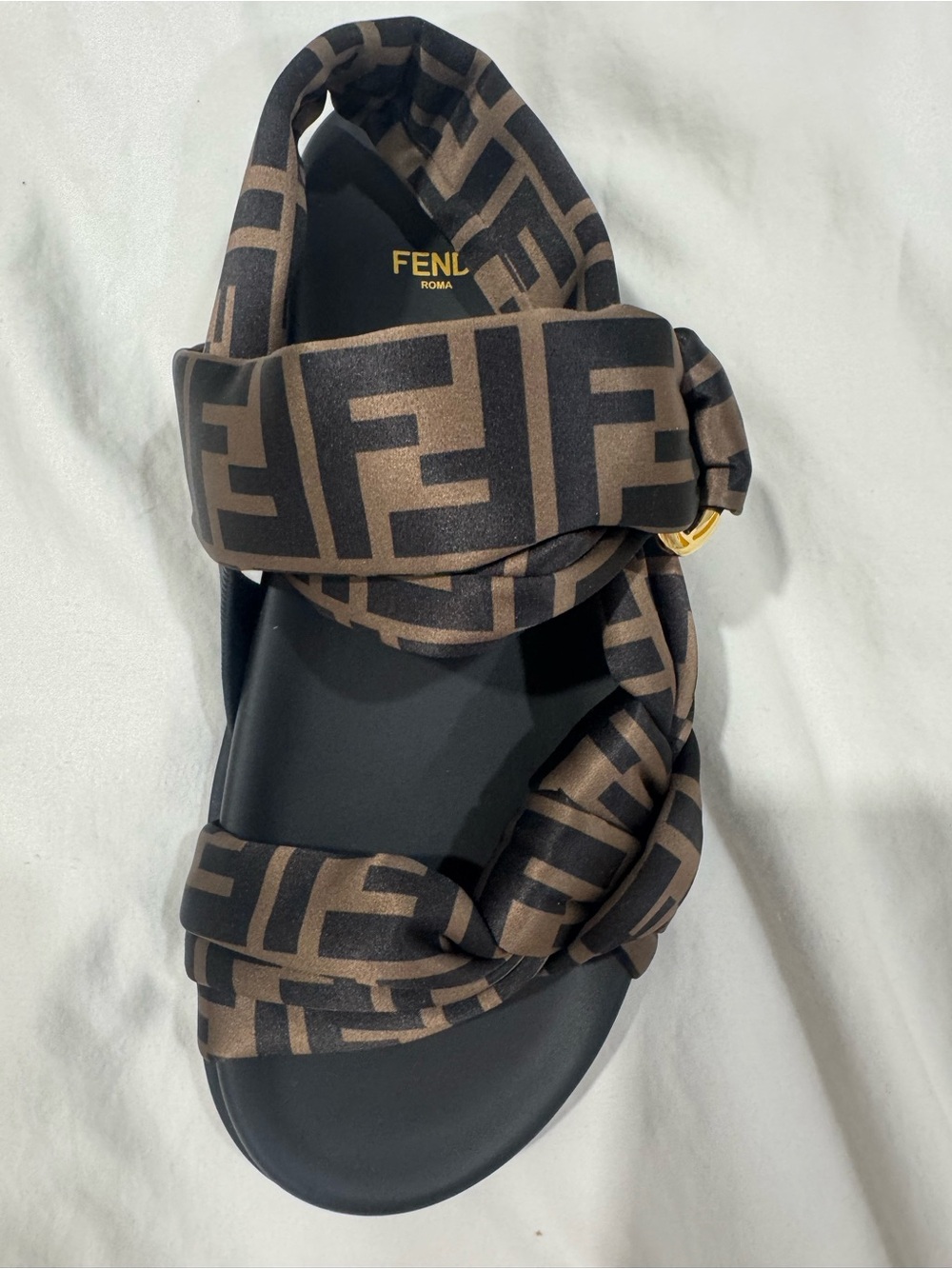 Fendi Brown and Black FF Logo Wrap Sandals